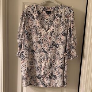 Jones New York V-Neck Blouse - Pink and Black Pattern